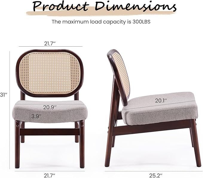 Farini Rattan Accent Chair Upholstered Living Room Chair with Rattan Back &amp Wood Frame Mid-Century Modern Reading Chair for Living Room Bedroom Khaki