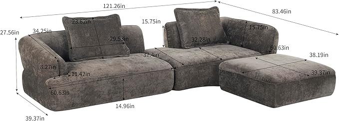 Merax 121 L-Shaped Sectional Sofa with Chaise Lounge No Assembly Required 2-Piece Set Modern 4 Seat Sofa for Living Room Soft Upholstery 32 Deep Seating (Dark Brown)