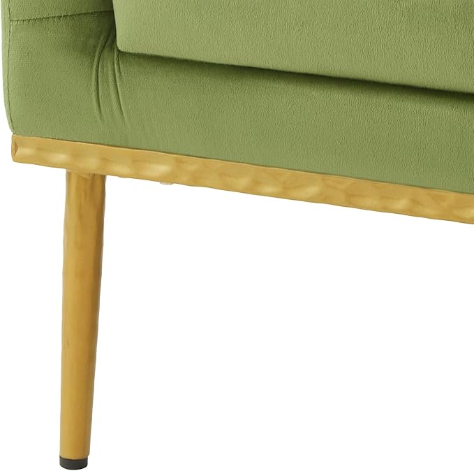 Merax Luxury Velvet Accent Chair Modern Mid-Century Armchair for Living Room Bedroom Reading Corner Comfortable Tufted Single Seater Sofa Chair with Iron Legs (Green)