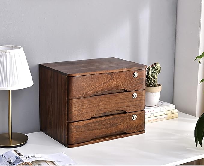 Desktop File Cabinet - Solid Wood Storage Box - Desktop Organizer Wooden Desktop Drawer Cabinet Desktop Storage Box with Lockable Drawers Office Supplies A4/RECE3 Drawer