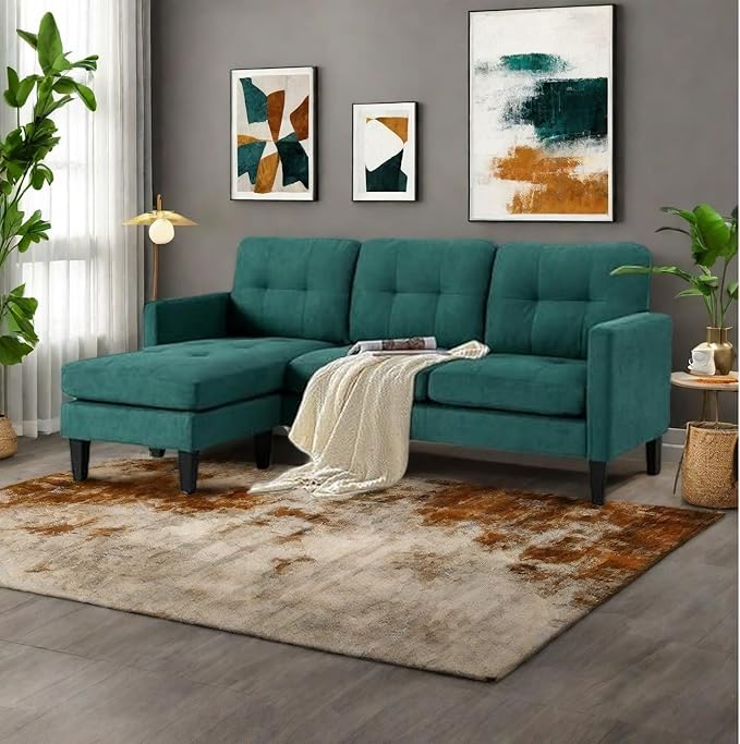L Shaped Sectional Sofa Sleeper Sofa with Movable Ottoman Lounge Sectional Compact Couch for Apartment &amp Small Space Small Couch for Living Room Green
