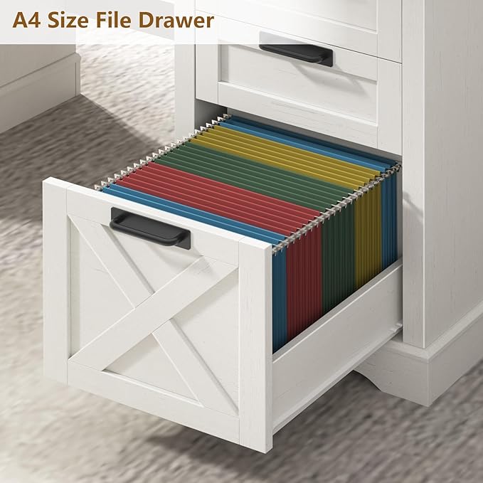 60 Farmhouse Executive Desk with 8 Drawers Wood Computer Desk with Keyboard Tray and Charging Station Home Office Desk Writing with File Drawer Fits A4 Size for Work and Study White and Brown