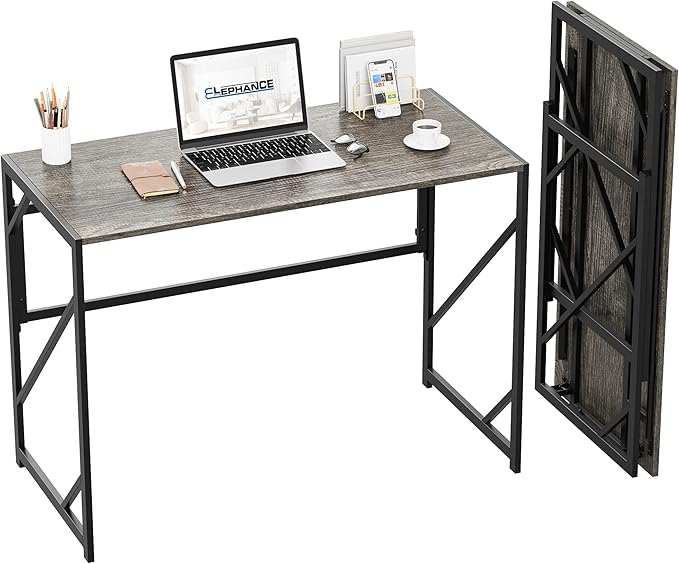 Elephance Folding Desk Writing Computer Desk for Home Office No-Assembly Study Office Desk Foldable Table for Small Spaces