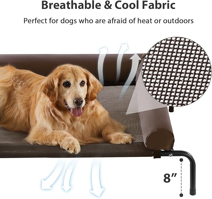 RRPETHOME Large Elevated Cooling Dog Bed Raised Dog Cot Beds for Large Dogs Elevated Outdoor Pet Cot Chew Proof Portable Cooling Pet Cot with Skid-Resistant Feet and Breathable Mesh