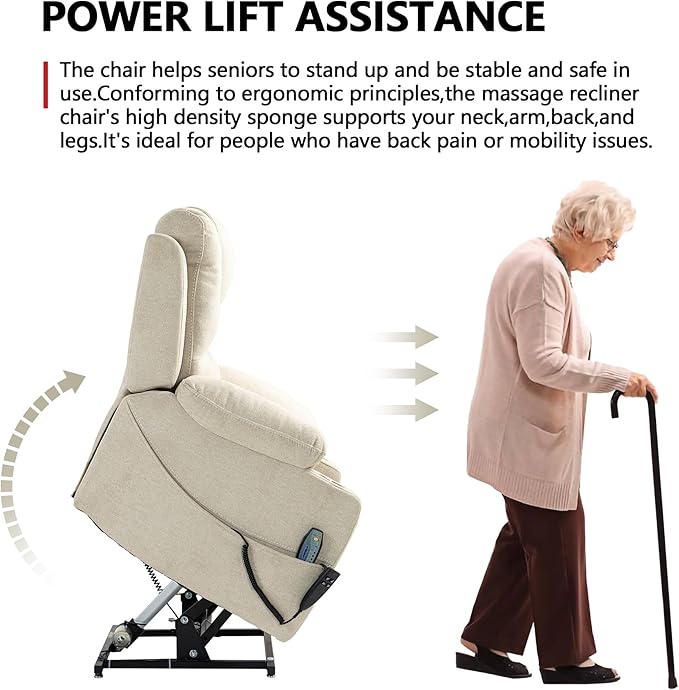 Large Power Lift Recliner Chair Sofa with Massage and Heat for Big and Tall ElderlyInfinite PositionsDual MotorCup HoldersExtended FootrestVelvet Home Theater Seat
