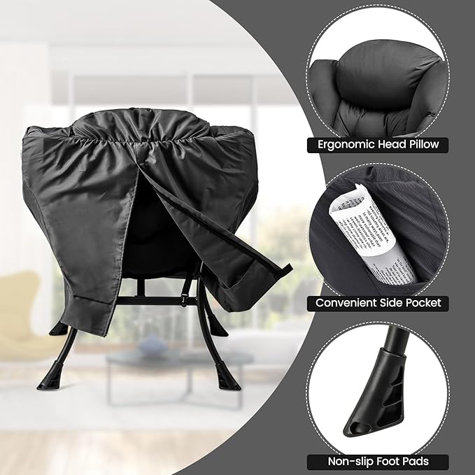 GOFLAME Lazy Chair with Ottoman Modern Large Accent Chair with Folding Footrest Head Pillow Armrests and Side Storage Pocket Upholstered Reading Chair for Living Room Bedroom Office Grey