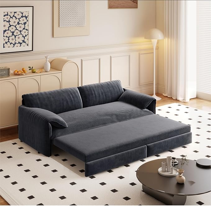 3 in 1 Convertible Queen Sleeper Sofa Bed Comfy Pull Out Futon Couch Bed 66 Modern Velvet Recliner Loveseat Sofa Multi-Functional Grey Cloud Couch for Living RoomApartmentOffice (Grey 66)