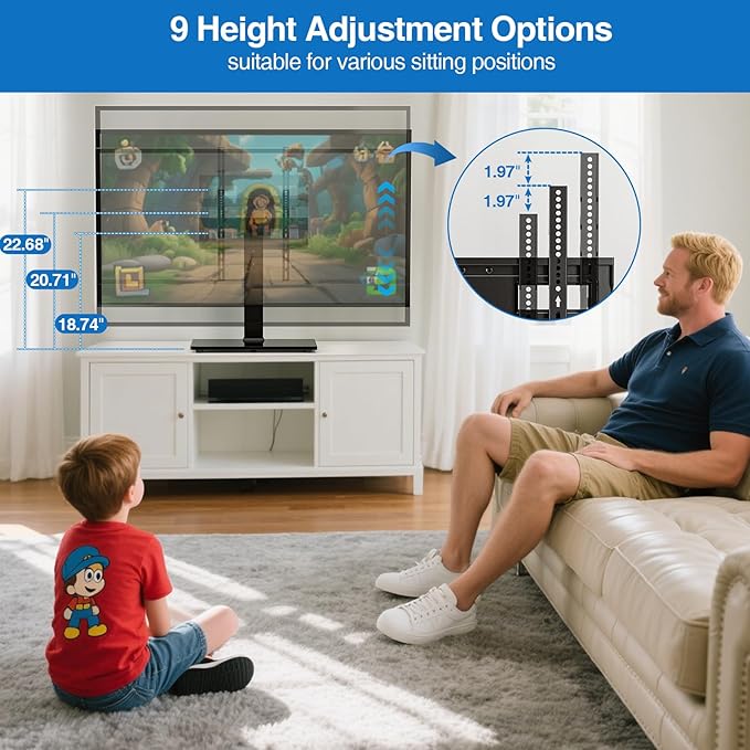 Universal Swivel TV Stand Base for 32-75 Inch TVs Height Adjustable Table Top TV Stand with Tilt Mount Holds up to 110 lbs Heavy Duty Temper Glass Base Max VESA 400x400mm