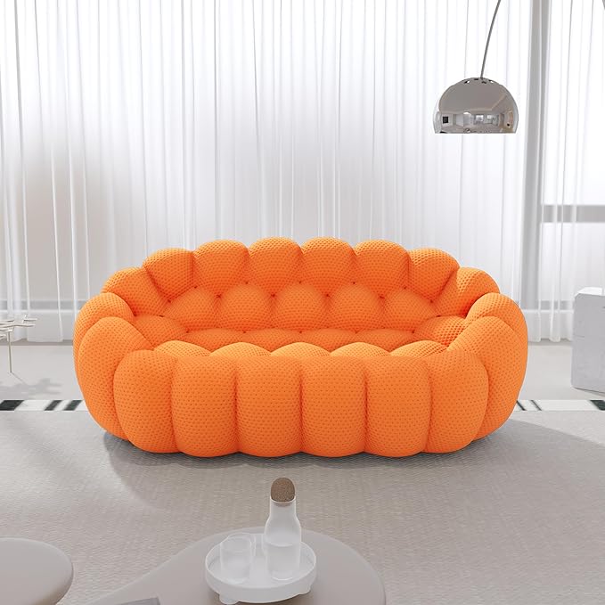 Bubble Couch 78.74'' Curved Loveseat Couch Memory Foam Bubble Sofa Round Lazy Floor Sofa 3D Honeycomb Shape Curved Sofas for Living Room (Orange)