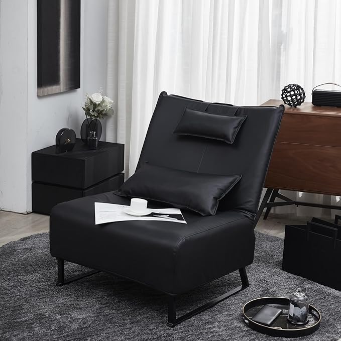 Accent Chair Tv Chair Living Room Chair Lazy Recliner Comfortable Fabric Leisure Sofa Modern High Back Armchair Balcony Study Reading Corner Chair Black