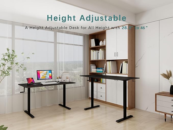 Whole Piece Manual Standing Desk Adjustable Height with Lockable Casters- Hand Crank Stand up Desk with Wheels Mobile Sit to Stand Workstation with Handle