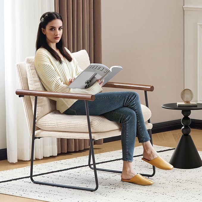 Furnilivng Small Sling Accent Chair Comfortable Boucle Fabric Arm Chair Upholstered Cozy Reading Chair for Living Room Bedroom Dressing Room Home Office Beige