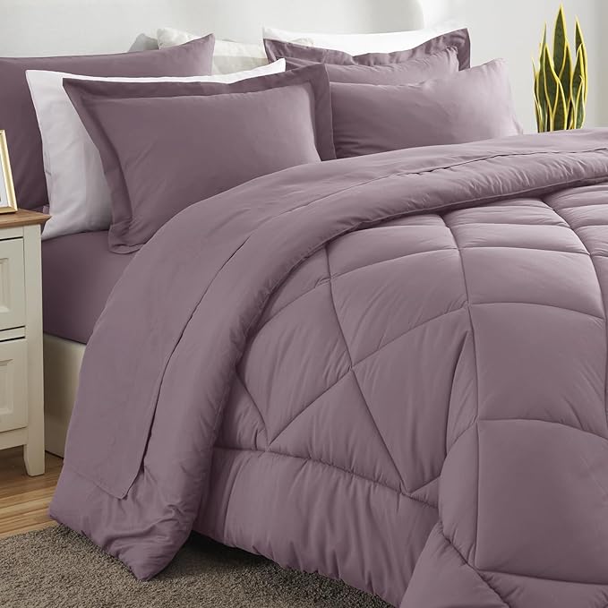 CozyLux Full Size Comforter Sets Dusty Purple - 7 Pieces Bed in a Bag Full Soft Bed Set for All Seasons Bedding Set with Down Alternative Comforter Sheets Pillowcases &amp Shams Grayish Purple