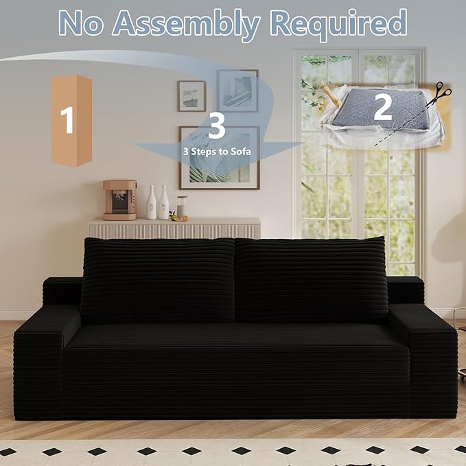 70.87 Loveseat Sofa Comfy Deep Seat Modern Small Corduroy Couch for Living Room Bedroom Apartment Home Office No Assembly Black