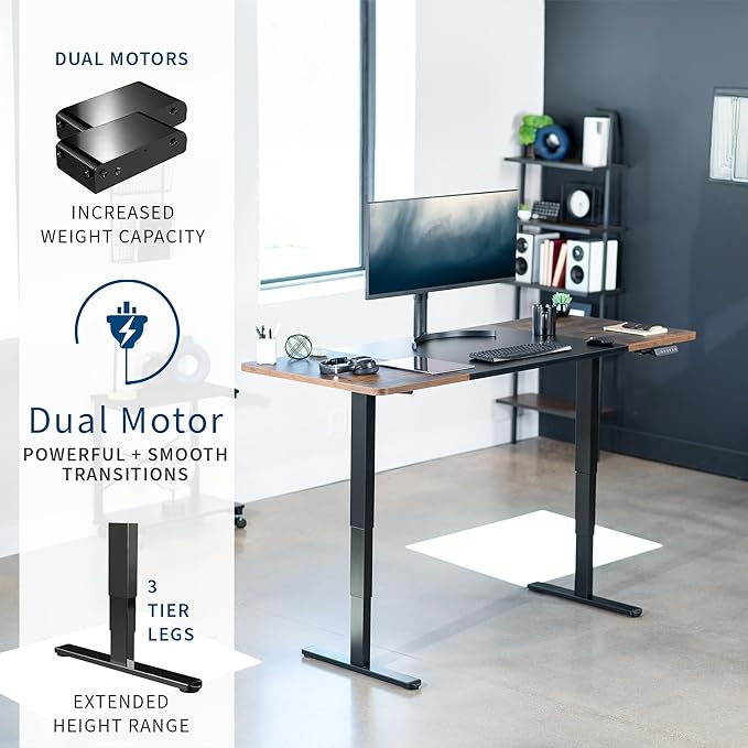 VIVO Electric 71 x 30 in Dual Motor Rustic Sit Stand Desk Memory Height Adjustment 2B Series Black and Vintage Brown Top Black Frame DESK-KIT-2B7BN