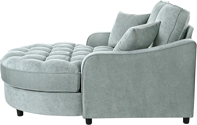 55 Oversized Chaise Lounge Chair Comfy Chenille Chaise Sofa Recliner Bed Upholstered Sleeper Couch Bed with Armrests and Detachable Pillows for Living Room Movie Room Bedroom (Green)
