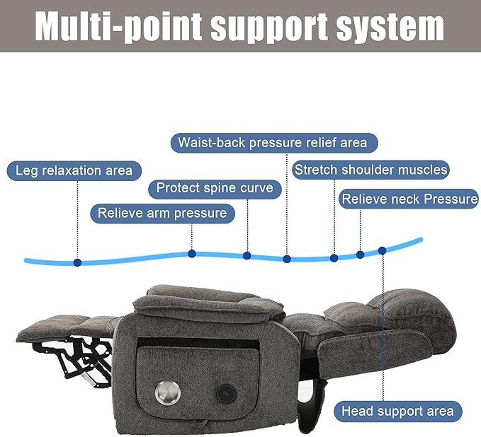 Lift Chair Lay Flat Recliner Heat Massage Dual Motor Infinite Position Power Recliners with Left Side Tray Table-Wireless ChargerCup Holder (Dark Grey Chenille Fabric)
