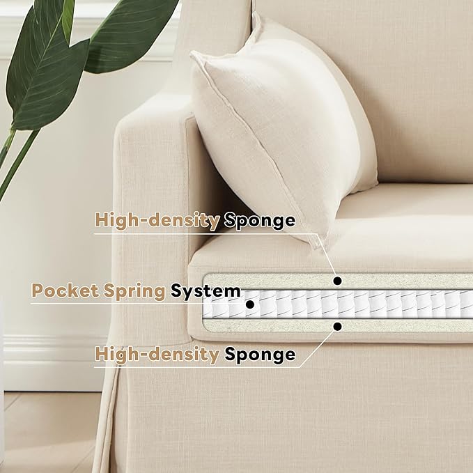 Tbfit 80.7 Slipcovered Couch 3 Seater Sofa Vintage Sofas with Removable Cover Pocket Spring Cushion Mini Couches Living Room Furniture for Home Apartment Farmhouse Beige