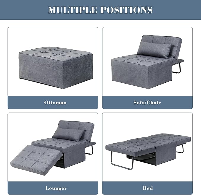 Ainfox Convertible Sofa Bed4-in-1 Multi-Functional Futon Chair Bed Folding &amp No Installation Sofa Couch with Adjustable Backrest Recliner for Living Room Small Spaces and Office(Light Grey)