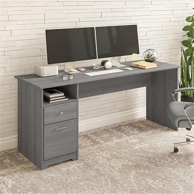Bush Home Cabot 72W Computer Desk with Drawers in Modern Gray Large Work Table and Built-in Storage for Home Office 6 Foot Long Desktop
