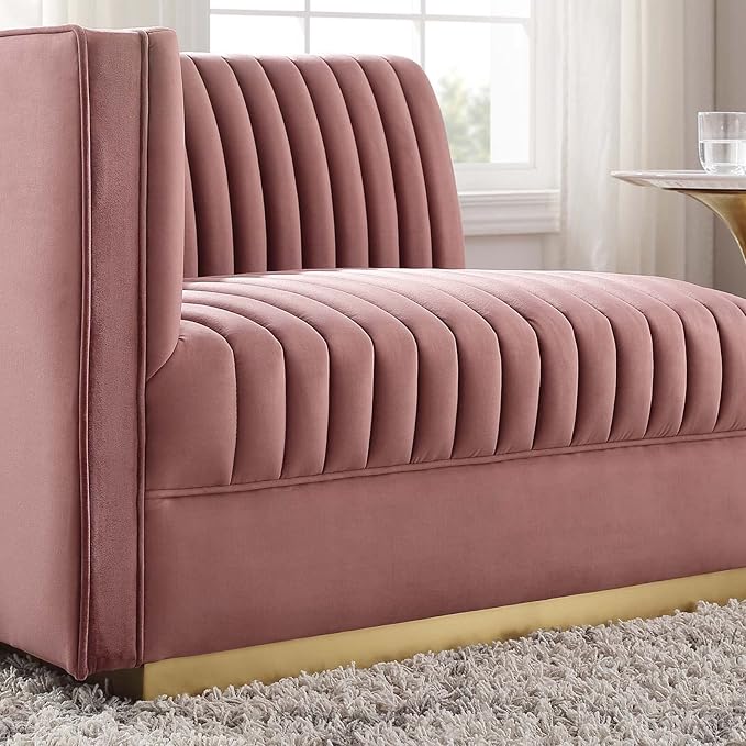 Modway Sanguine Channel Tufted Performance Velvet Modular Sectional Sofa Ottoman Left-Arm Chair Dusty Rose