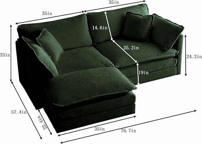 Deep Seat Cloud Loveseat Sofa Sectional Couch with Movable Ottoman 2 Seater Oversized L Shaped Corner Sofa&ampCouches Comfy Chenille Love Seat for Living Room Bedroom Apartment Office