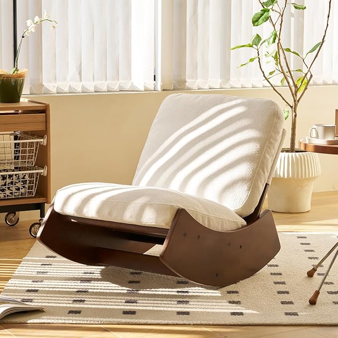 Corduroy Cozy Glide Rocking Chair: Ergonomic Comfort Smooth Motion Retro Style for Nursery Living Room or Bedroom