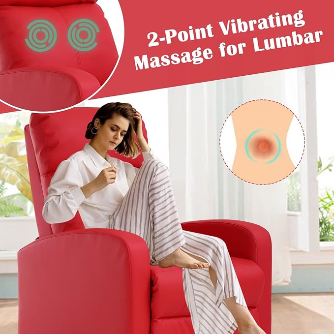 Living Room Reclining Chairs mesedoras para adultos Home Theater Massage Recliner Sofa with PU Leather Padded Seat Backrest Massaging Recliner Ergonomic Lounge for Home Living Room (Red)