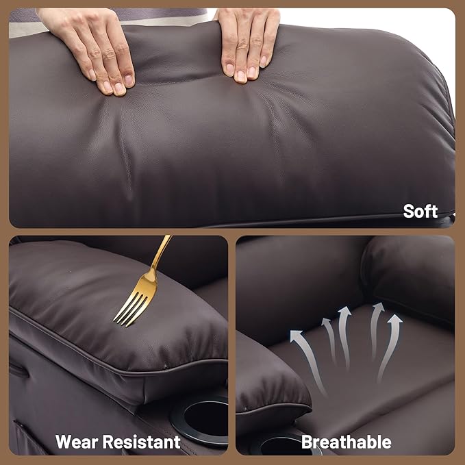 PU Leather Extra Wide Manual Recliner for Adults with Massage and Heat Large Lazy Chair with 1.5X Sponge Comfort Arm and Back for Living Room Bedroom