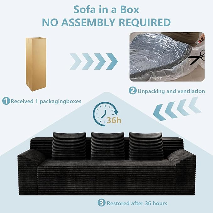71Cloud Loveseat SofaModern 2-Seater Boneless Couch with 3 Pillows &amp Side PocketSoft Corduroy LoveseatCompressed FoamDeep SeatNo Assembly for Living RoomBedroomApartment(Tilted ArmrestBla