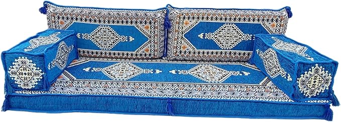 arabicsofa U Shaped Arabic Sofa Set – Royal Blue Modular Floor Seating for Guest Room