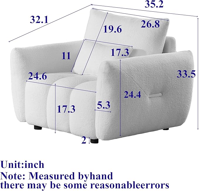 Modern Accent Chair with One Pillow 35.24'' Teddy Fabric Upholstered Sofa with Solid Wood Frame Single Sofa Lounge Chair for Apartment Office Living Room (Beige * Pillow98)