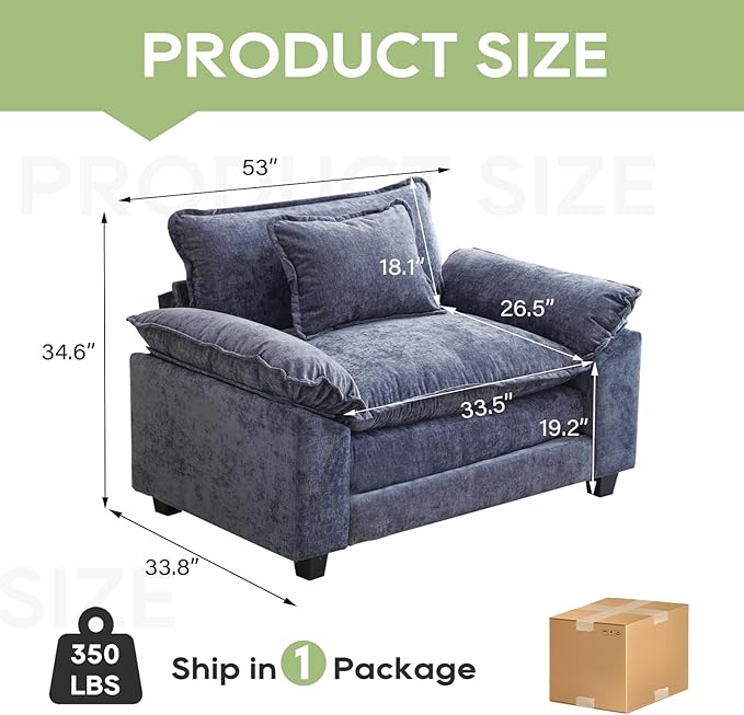 53 Comfy Cloud Sofa Couch with Throw Pillows Upholstered Deep Seat Cozy Sofa Chair Modern Single Seat Modular Sectional Sofa for Living Room