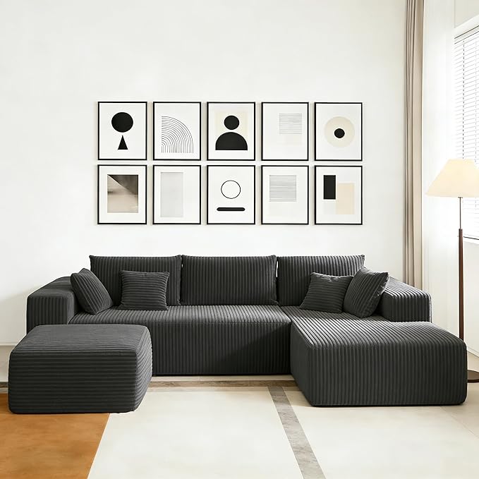 100 Cloud Modular Sectional Sofa U Shaped Couch Deep Seat Chaise Sectional Sofa for Living Room Modern Minimalist Upholstered Boneless Couch No Assembly Required Gray Right-Facing Chaise