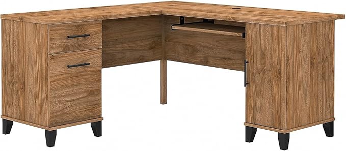 Bush Furniture Somerset L Shaped Desk with Storage in Fresh Walnut Corner Computer Table for Home Office