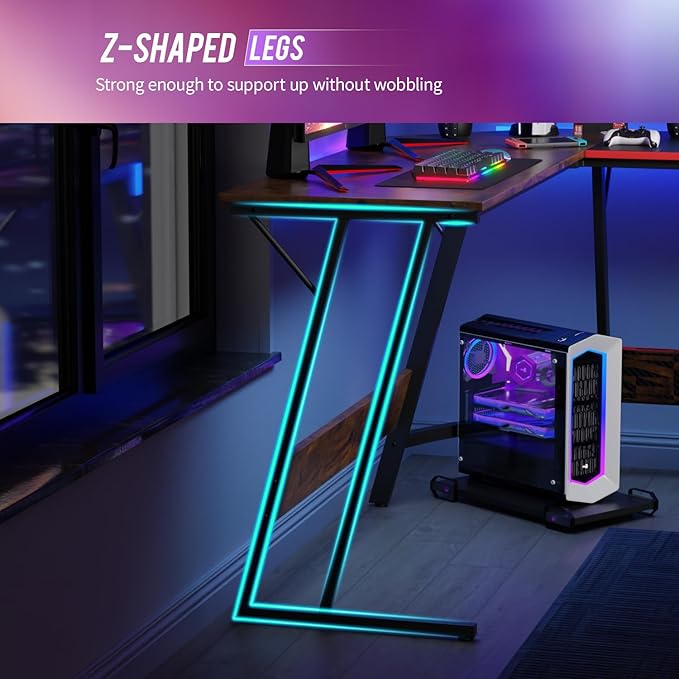 FDW L Shaped 51 Inch Gaming DeskCorner Computer DeskPC Gaming DeskWriting Workstation with Large Monitor Stand for Home OfficeBrown