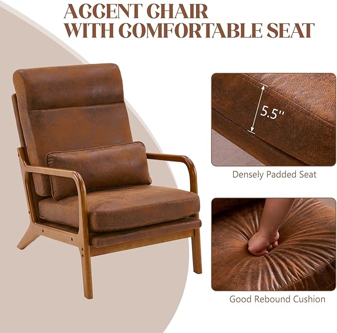 Hommoo Arm Chair Modern Accent Chair Comfy Linen Fabric Reading Chair High Back Leisure Chair with Wood Frame Accent Chair for Living Room Bedroom Balcony Set of 2 Brown
