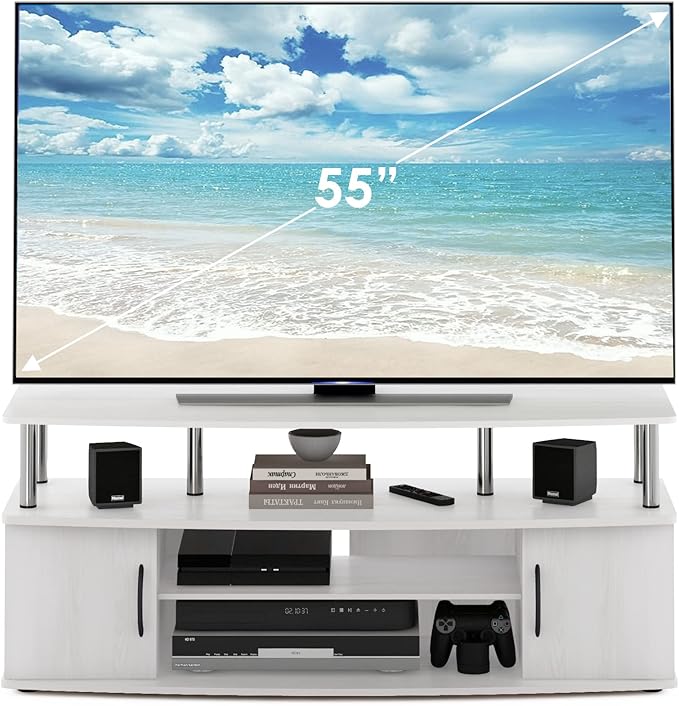 Furinno JAYA Large Entertainment Stand for TV Up to 55 Inch White Oak/Chrome