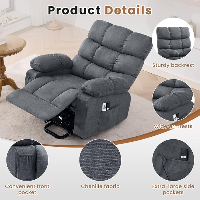 BOSMILLER Power Lift Recliner Chair with Massage and Heat for ElderlyElectric Lift Chair with Side Pockets and Remote Control for Living Room