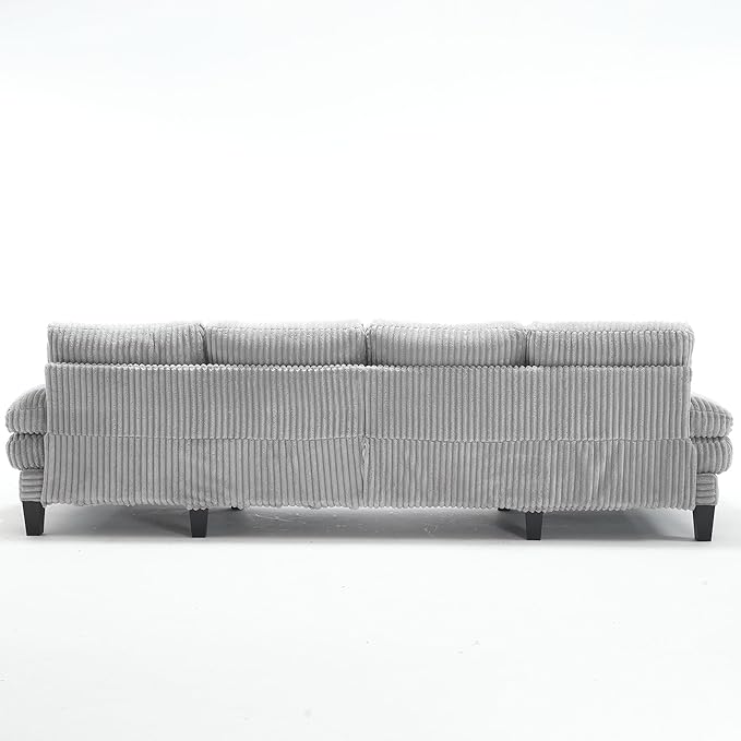 114.2 Beige Sectional Couches for Living Room U Shaped Couch with Double Chaise Modern Comfortable Plush Corduroy 4-Seat Cloud Sofa Set with Chenille Fabric for Home Furniture (Light Gray)