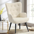Furniliving Boucle Accent Chair for Living Room Upholstered Reading Chair with High Backrest Tufted-Button Wingback Armchair for Bedroom Dressing Room Home Office Ivory White