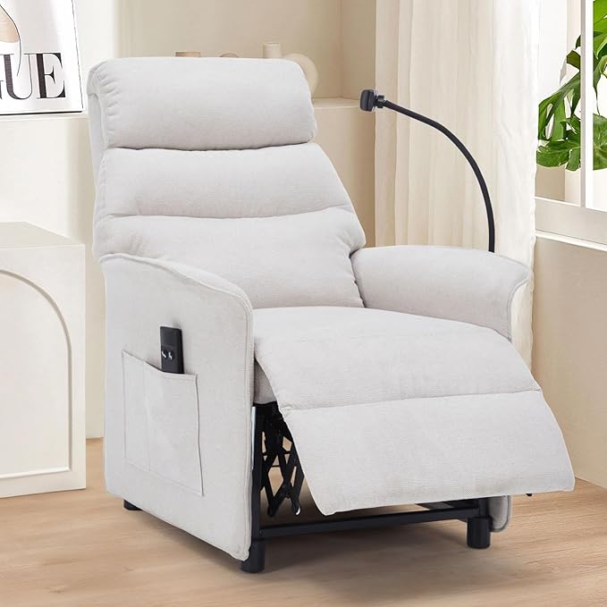 Power Recliner Chair with Remote Control Electric Reclining from 90°–155° Oversized Linen Fabric Recliner for Living Room Wide Seat Comfort for Reading Gaming &amp TV Watching(Beige)