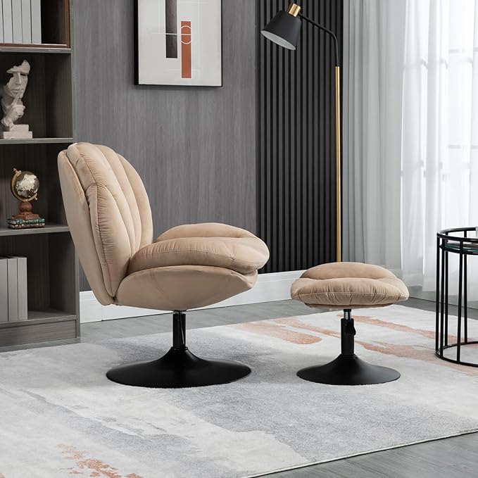 FurnitureSwivel Accent Chair Living Room Chair with OttomanAdjustable Seat Height TV ChairKhaki