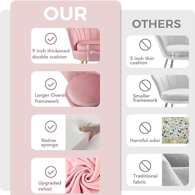 DAGONHIL Mid Century Modern Upholstered Accent ChairPetal Vanity ChairRetro Leisure Velvet Single Sofa with Golden Metal Legs for Living Room/Bedroom(Light Pink)