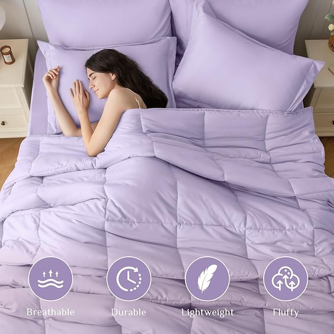 JOLLYVOGUE Twin Comforter Set Ultra-Soft Bed in a Bag Twin Size 5 Pieces Oeko-TEX Certified Bedding Set with Down Alternative Comforter Sheets Pillowcases &amp Shams Lavender
