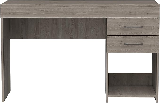 Open Shelf Computer Desk Light Grey - Spacious 2-Drawer Office Desk for Home Study - Modern Design with Ample Storage