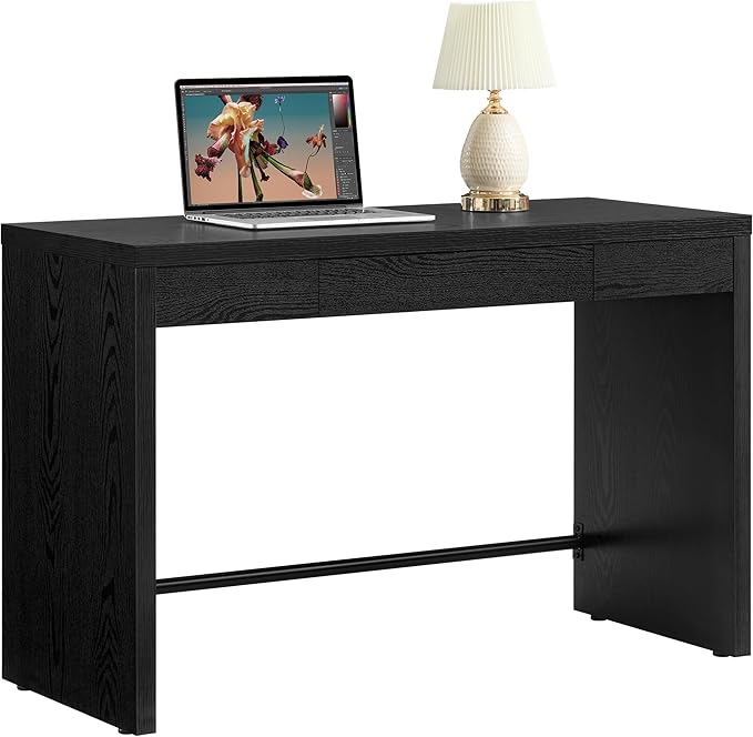 SICOTAS Computer Desk Writing Table - 47-Inch Wooden Study Desk for Bedroom Farmhouse Home Office Desk with Drawer Boho Makeup Vanity Table for Dormitory (Black Oak 1 Piece)