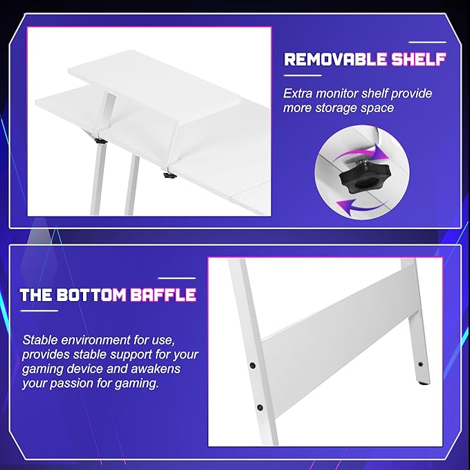 NChanmar L Shaped Gaming Desk with Monitor Riser Stand Home Office Corner Desk for Studying Working and Gaming Large Desktop White