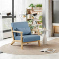 Solid Wood Accent Chair Mid-Century Modern Lounge Armchairs Fabric Upholstered Soft Comfy Living Room Chairs with Armrest Waist Cushion Pillow for Office Reading Waiting Room (Blue)