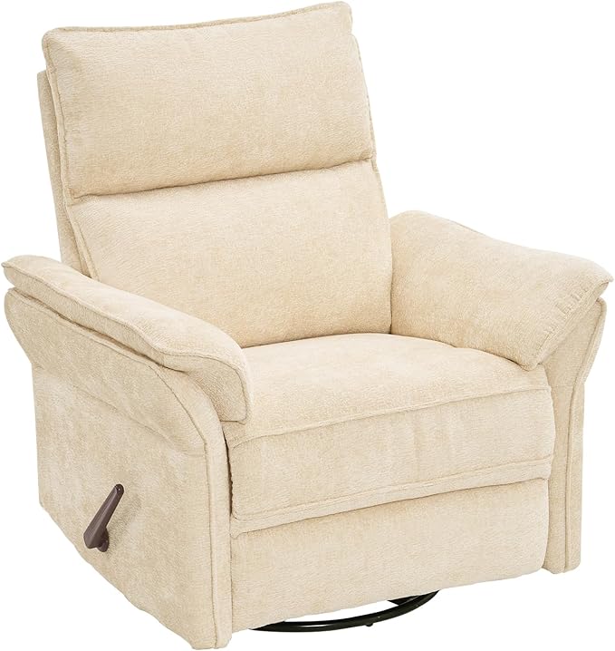 Oversized Rocking Chair Nursery with Adjustable Headrest 26 Wide Swivel Rocker Recliner Nuresry Chair with Overstuffed ArmrestManual Rocker Recliner for NurseryBeige